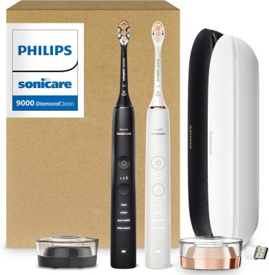 Deal Alert: Philips Sonicare DiamondClean 9000 Electric Toothbrush Bundle, HX9912/71 | 2000% More Plaque Removal¹, Visual Pressure Sensor, 12 Brush Settings, App Connected, 14-Day Battery, Black & Rose Gold, 2PK