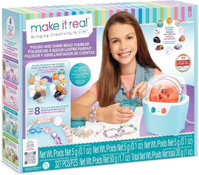 Deal Alert: Make It Real: Rock Tumbler & Polish-Shine Bead Tumbler – 327pc Jewelry Craft Kit, Natural Stone Polishing Machine, Create 8 Bead Bracelets, Tweens-Girls-Kids 8+