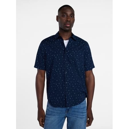 George Men's & Big Men's Modern Fit Poplin Button Up Shirt with Short