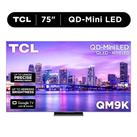 TCL 75" Class QM9K Series QD-Mini LED QLED 4K UHD Smart Google TV with Gemini (NEW 2025) - 144Hz, Local Dimming, CrystGlow WHVA Panel - 75QM9K