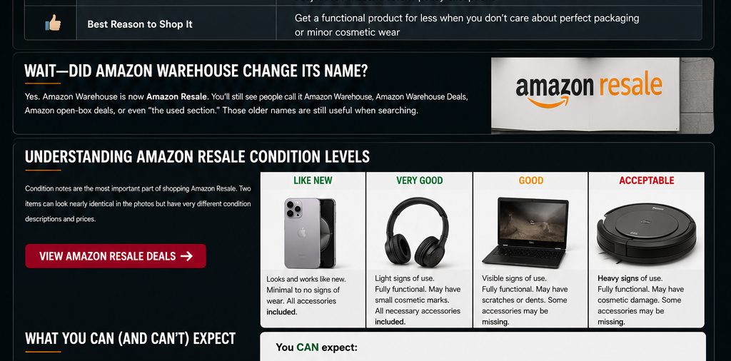 Amazon Resale Like New Very Good Good and Acceptable condition grades