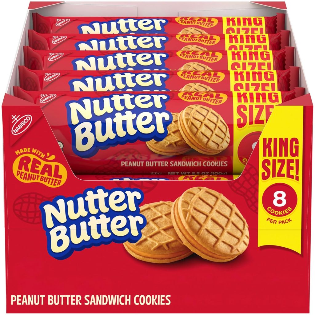 NUTTER BUTTER Peanut Butter Sandwich Cookies, King Size, 10 Snack Packs