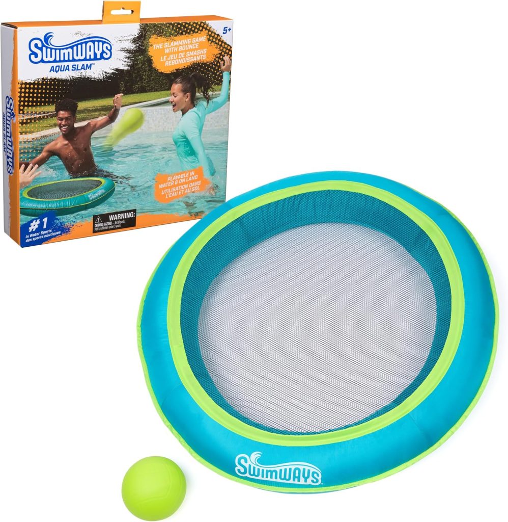 SwimWays Aqua Slam Outdoor Trampoline Pool Game Playset for Ages 5+