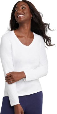 Deal Alert: Hanes Women’s Long Sleeve Cotton T-Shirt, Lightweight Crewneck and V-Neck Tee for Women, Modern Fit