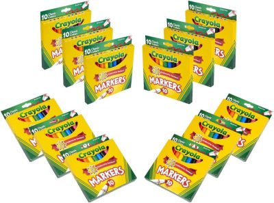 Deal Alert: Crayola Broad Line Markers (12pk), Assorted Bulk Markers for Kids, Arts & Crafts Supplies for Coloring Books, Construction Paper, Ages 3+ | Crayola Broad Line Markers, Teacher Classroom Must Haves, School Supplies for Kids, Ages 3+
