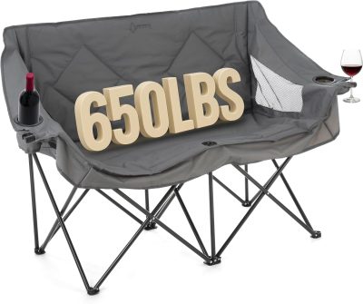 Deal Alert: Portable Folding Double Duo Camping Chair Loveseat | 2 Cup and Wine Glass Holder, Carrying Bag, Supports up to 500lbs, Beach, Tailgating, Fishing, Patio, Hunting, Backyard