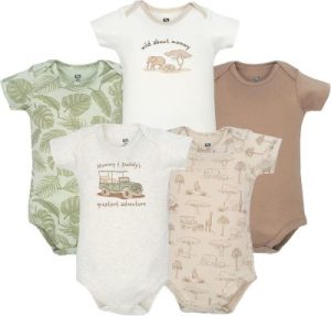 Deal Alert: Hudson Baby Infant Boys Cotton Bodysuits 5-Pack, Beige Safari, Newborn