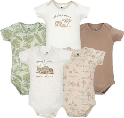 Deal Alert: Hudson Baby Infant Boys Cotton Bodysuits 5-Pack, Beige Safari, Newborn