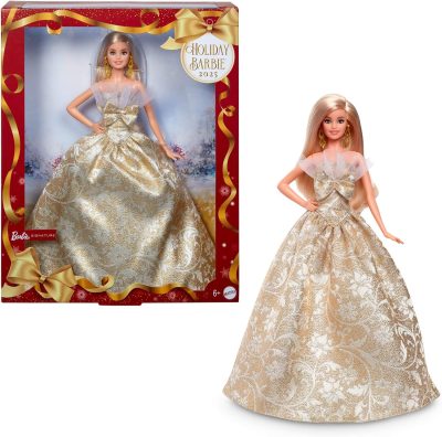 Deal Alert: Barbie Signature Doll, 2025 Holiday Blonde Fashion Doll Wearing Silver & Gold Gown, Seasonal Collector Doll in Displayable Packaging & Doll Stand