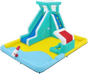H2OGO! Mega Water Park – Beach Blast – 14’9″ x 11’2″ x 8’3″, Inflatable Outdoor Activity Splash Pool, Sun Canopy-Blasters-Climbing Wall, Play, Kids 5+ Deal at Amazon