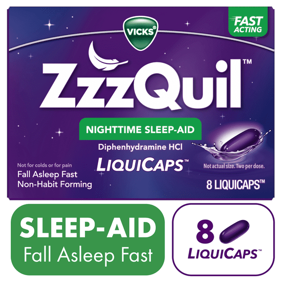 ZzzQuil LiquiCap Sleep Aid, Diphenhydramine 25mg HCl, 8 LiquiCaps