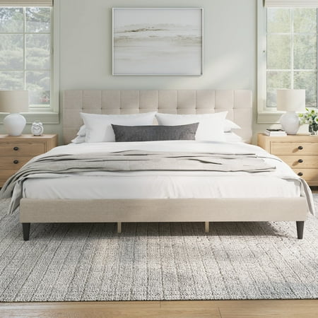 Mainstays Hillside King Platform Bed with Square Tufted Adjustable